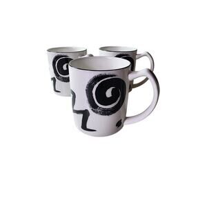 MIKASA Fashion Plate REGGAE Black White Japan Coffee Mug Set of 3